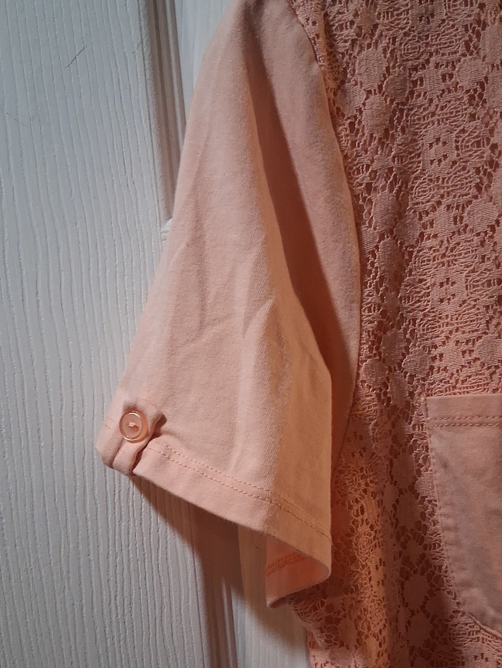 Alfred Dunner Peach Lace Henley Short Sleeve Top - Picture 3 of 5